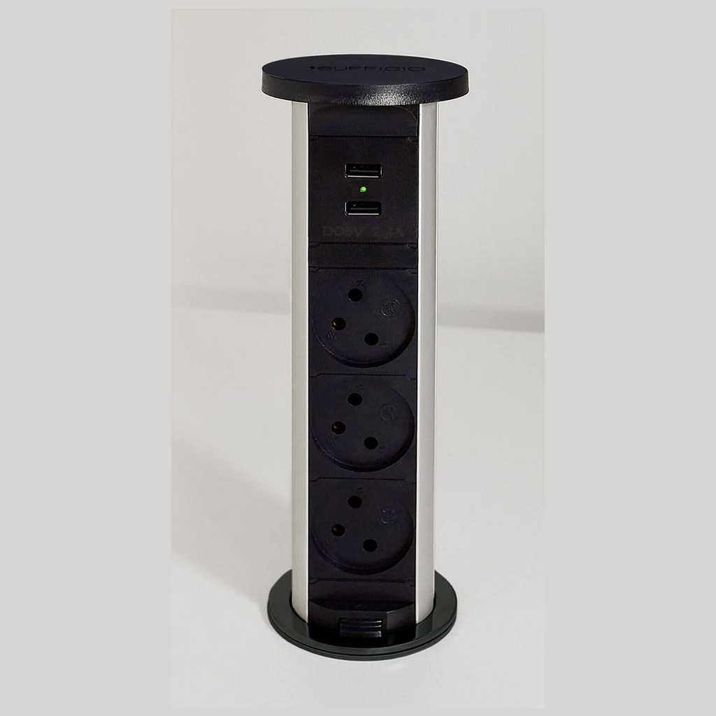 IT-43C علبة مكتب 3 اباريز و شاحن USB A+C اسود eufficio Innera Torre ##