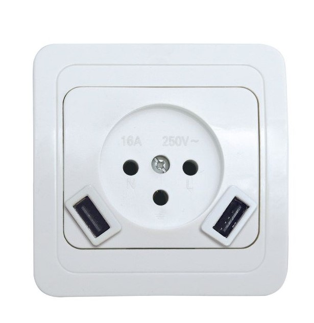 OM-SOCKET-USB-WH ابريز /55  + 2USB اوميجا ##